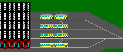 Depot waagerecht und 4 2x-Züge